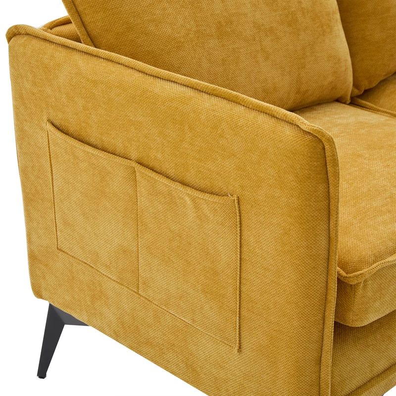 Canapé 2 places moderne chenille jaune poches latérales et support téléphone réglable 127x69x66cm CELESTEUM