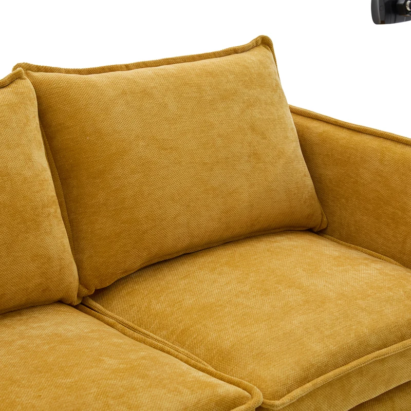 Canapé 2 places moderne chenille jaune poches latérales et support téléphone réglable 127x69x66cm CELESTEUM