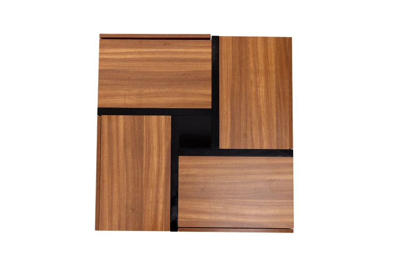 Table basse carrée effet bois 4 tiroirs et étagère ouverte AHNOIR