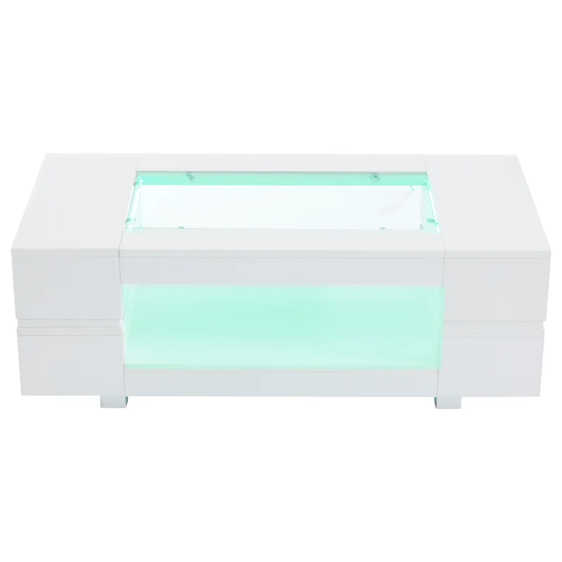 Table basse blanche moderne verre trempé avec éclairage LED 100x50x35cm SCRIEN