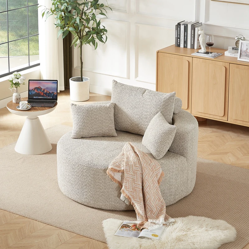 Fauteuil individuel en mousse chenille beige 2 coussins, sans montage VERTEXZORVAKYN