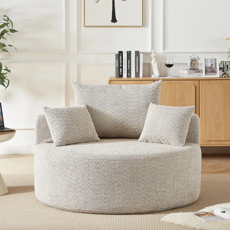 Fauteuil individuel en mousse chenille beige 2 coussins, sans montage VERTEXZORVAKYN