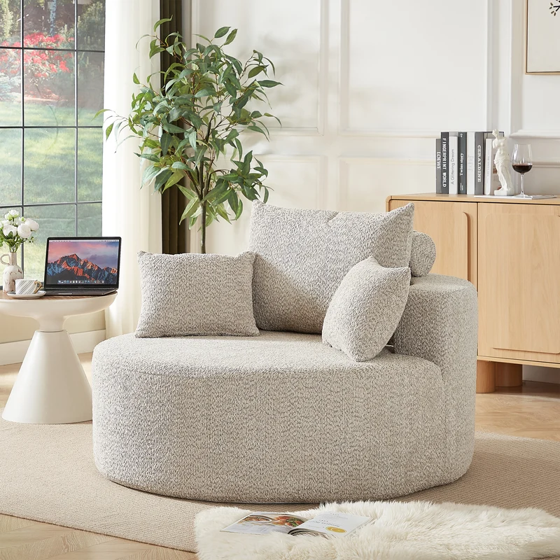 Fauteuil individuel en mousse chenille beige 2 coussins, sans montage VERTEXZORVAKYN