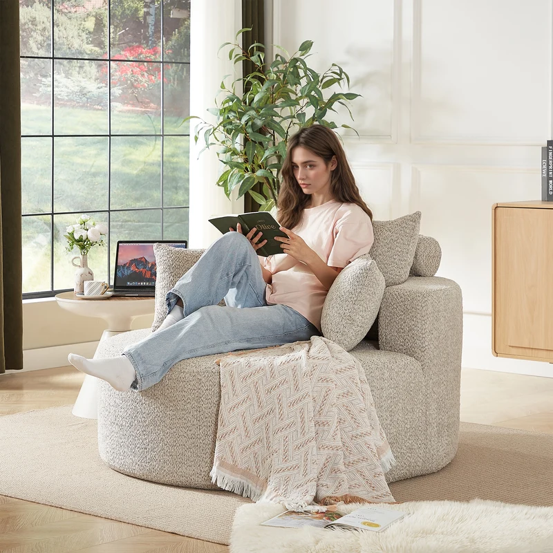 Fauteuil individuel en mousse chenille beige 2 coussins, sans montage VERTEXZORVAKYN