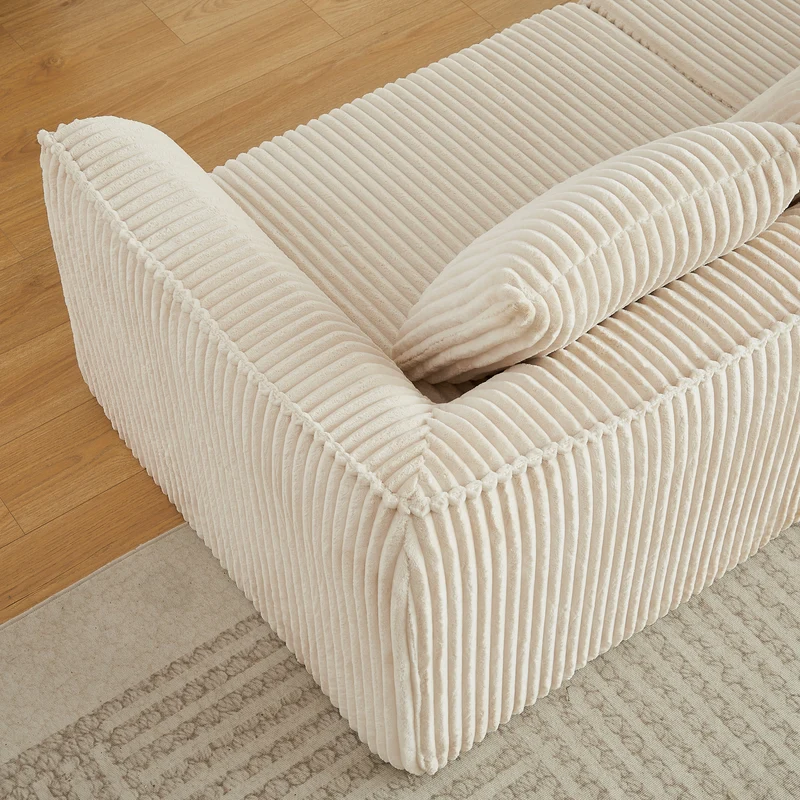 Canapé 2 places en velours côtelé beige, 2 coussins sans montage VERTEXVYNRAKYN