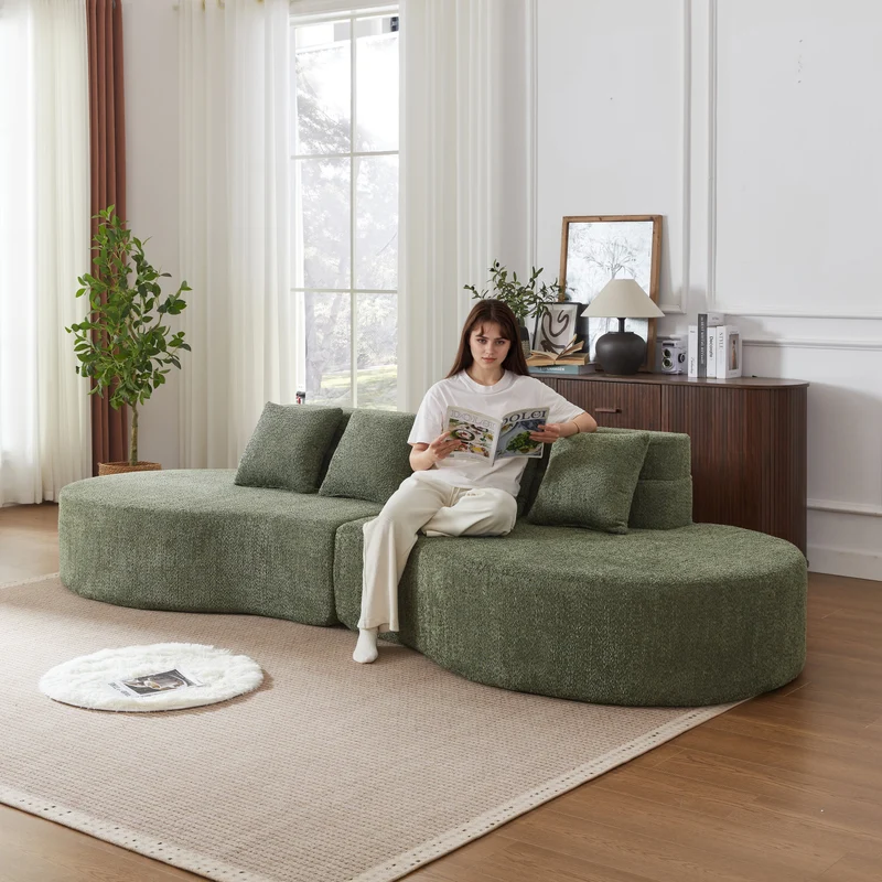 Canapé grande 4-5 places chenille vert, mousse mémoire sans cadre VERTEXKRYNNATHOR
