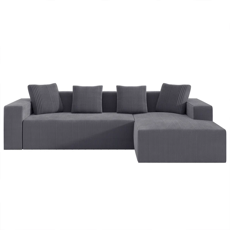 Canapé d'angle velours côtelé gris avec méridienne sans montage 261x146x65cm VERTEXKAELISYNATH