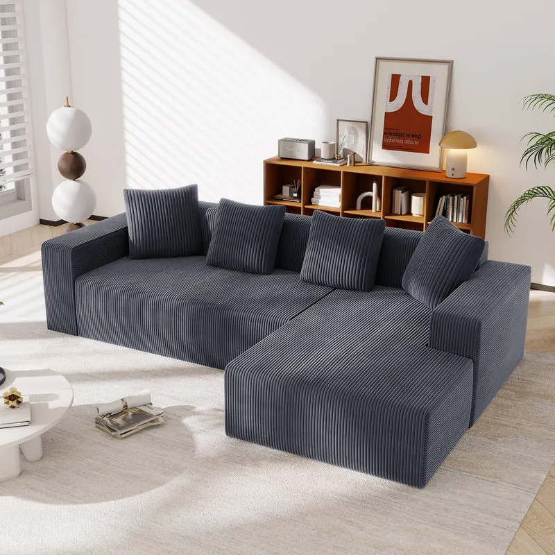 Canapé d'angle velours côtelé gris avec méridienne sans montage 261x146x65cm VERTEXKAELISYNATH