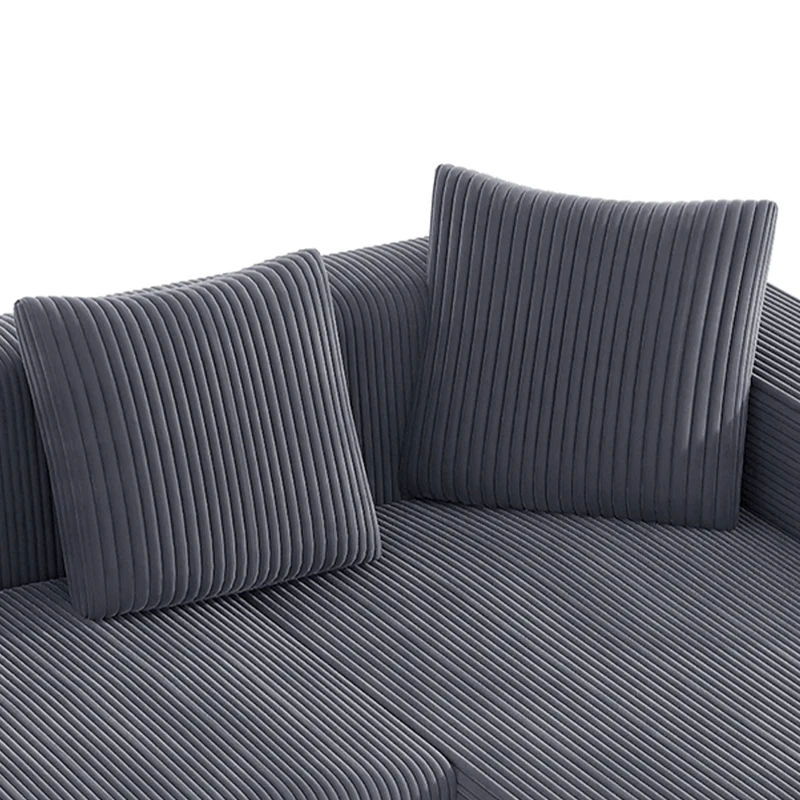 Canapé d'angle velours côtelé gris avec méridienne sans montage 261x146x65cm VERTEXKAELISYNATH
