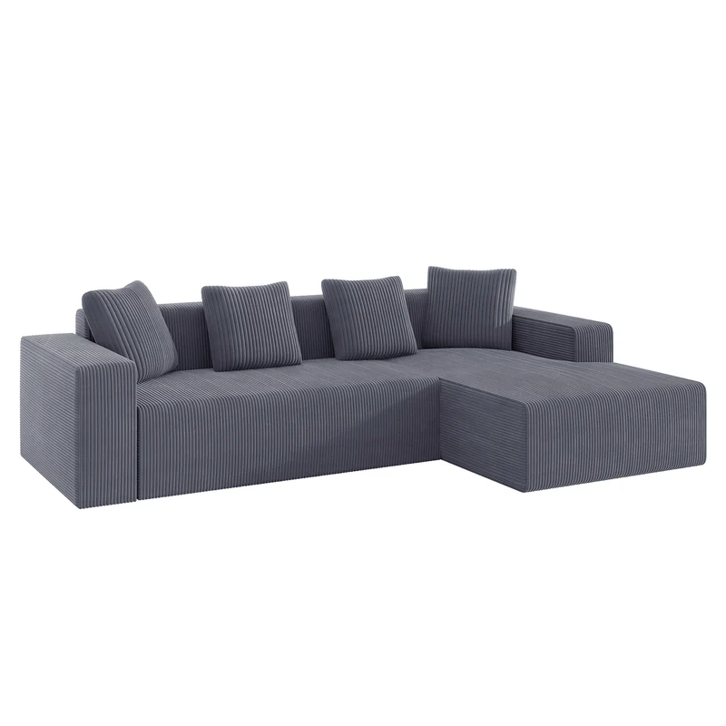 Canapé d'angle velours côtelé gris avec méridienne sans montage 261x146x65cm VERTEXKAELISYNATH
