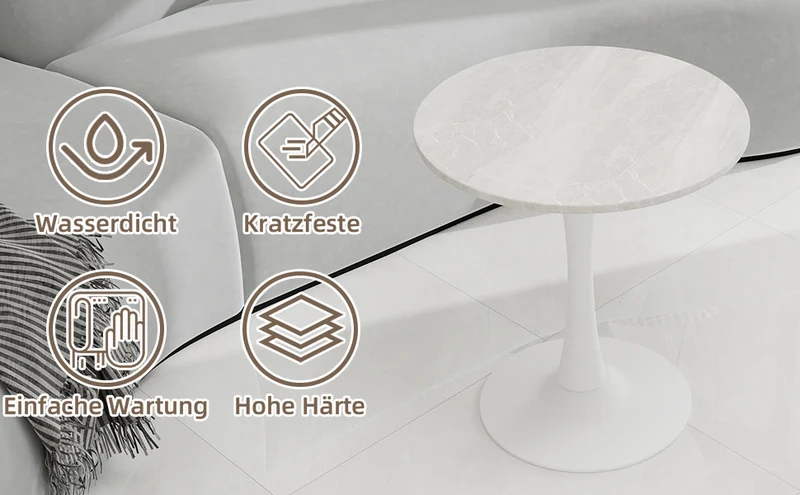 Table de salle à manger ronde effet marbre blanc 2-4 personnes, 70 cm VERTEXSYLTHYN