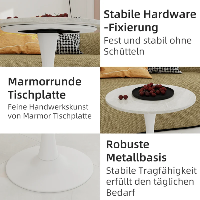 Table de salle à manger ronde effet marbre blanc 2-4 personnes, 70 cm VERTEXSYLTHYN