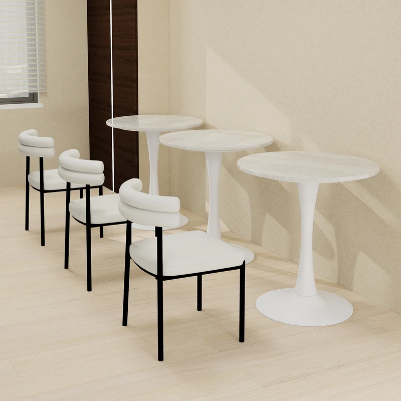 Table de salle à manger ronde effet marbre blanc 2-4 personnes, 70 cm VERTEXSYLTHYN
