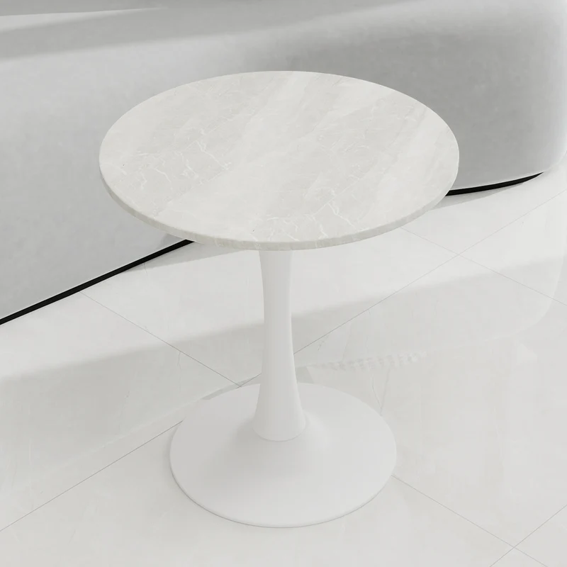 Table de salle à manger ronde effet marbre blanc 2-4 personnes, 70 cm VERTEXSYLTHYN
