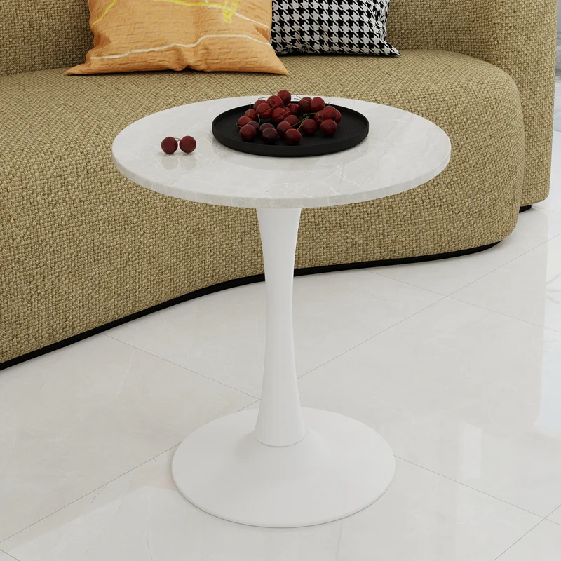 Table de salle à manger ronde effet marbre blanc 2-4 personnes, 70 cm VERTEXSYLTHYN