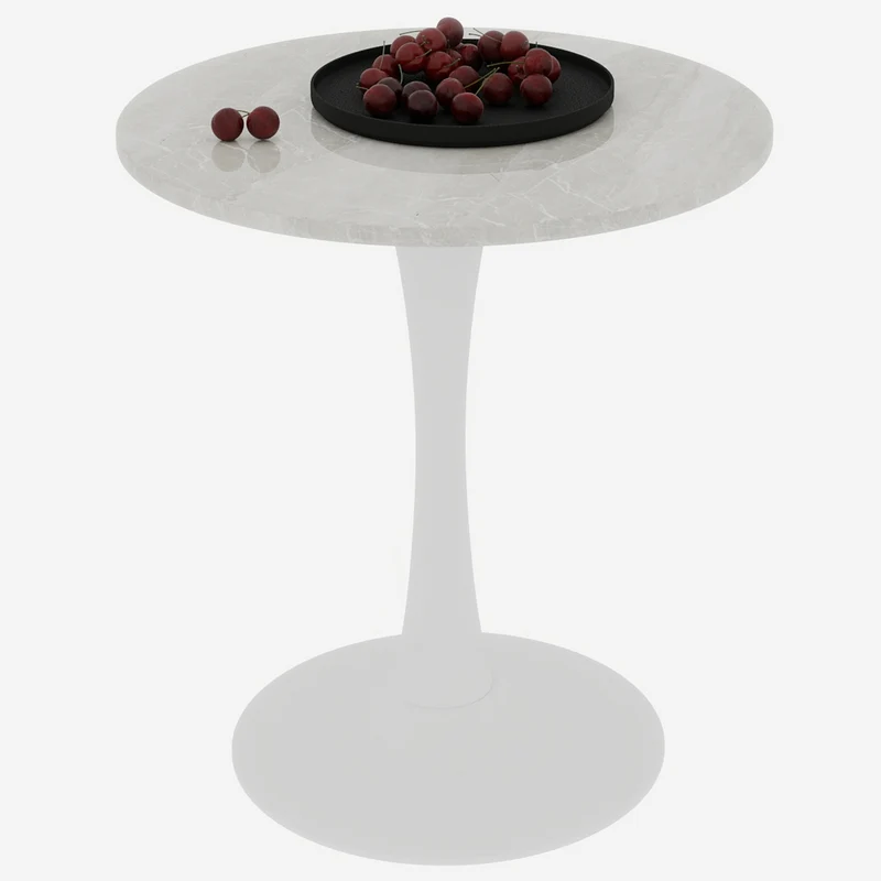 Table de salle à manger ronde effet marbre blanc 2-4 personnes, 70 cm VERTEXSYLTHYN