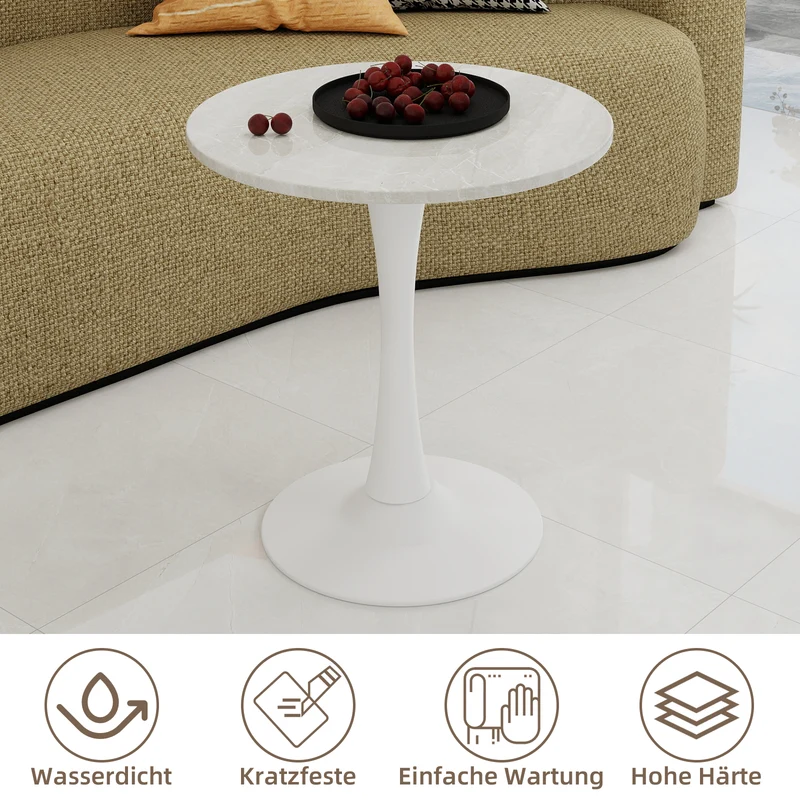 Table de salle à manger ronde effet marbre blanc 2-4 personnes, 70 cm VERTEXSYLTHYN