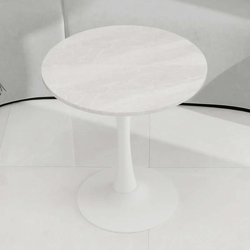 Table de salle à manger ronde effet marbre blanc 2-4 personnes, 70 cm VERTEXSYLTHYN