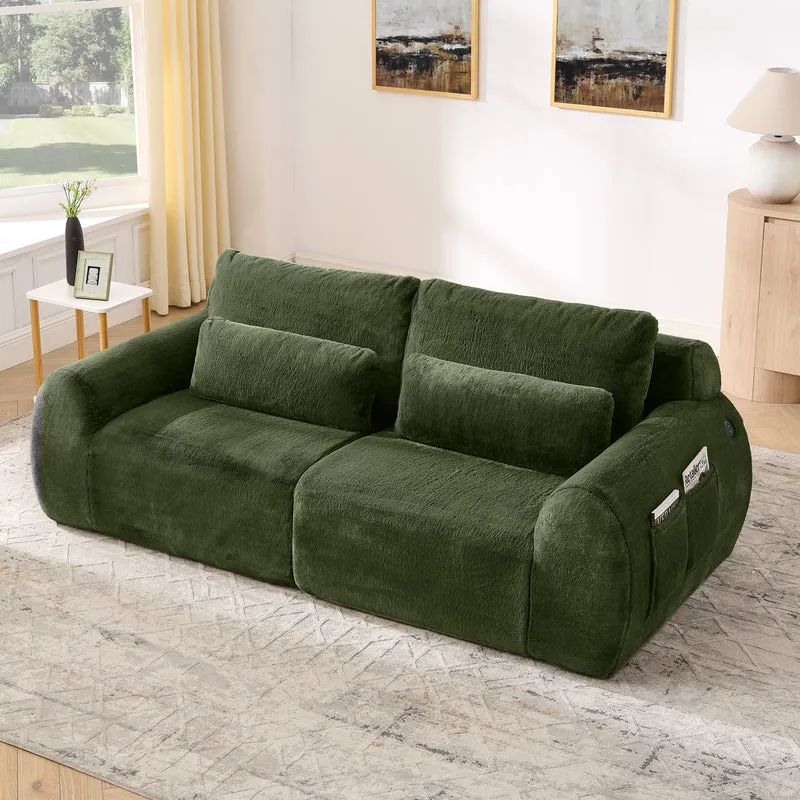 Canapé 2 places en fausse fourrure de lapin, vert, USB, poche latérale VERTEXVORNATHYN