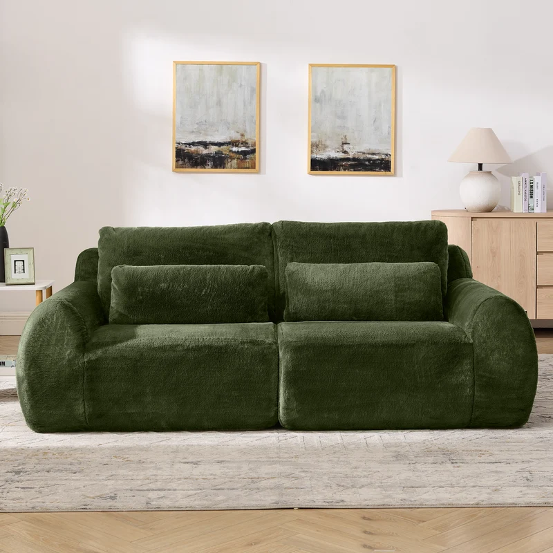 Canapé 2 places en fausse fourrure de lapin, vert, USB, poche latérale VERTEXVORNATHYN
