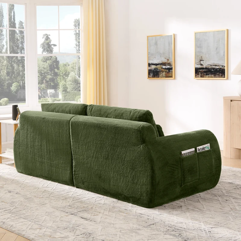 Canapé 2 places en fausse fourrure de lapin, vert, USB, poche latérale VERTEXVORNATHYN