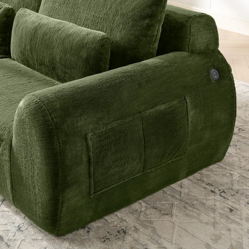 Canapé 2 places en fausse fourrure de lapin, vert, USB, poche latérale VERTEXVORNATHYN