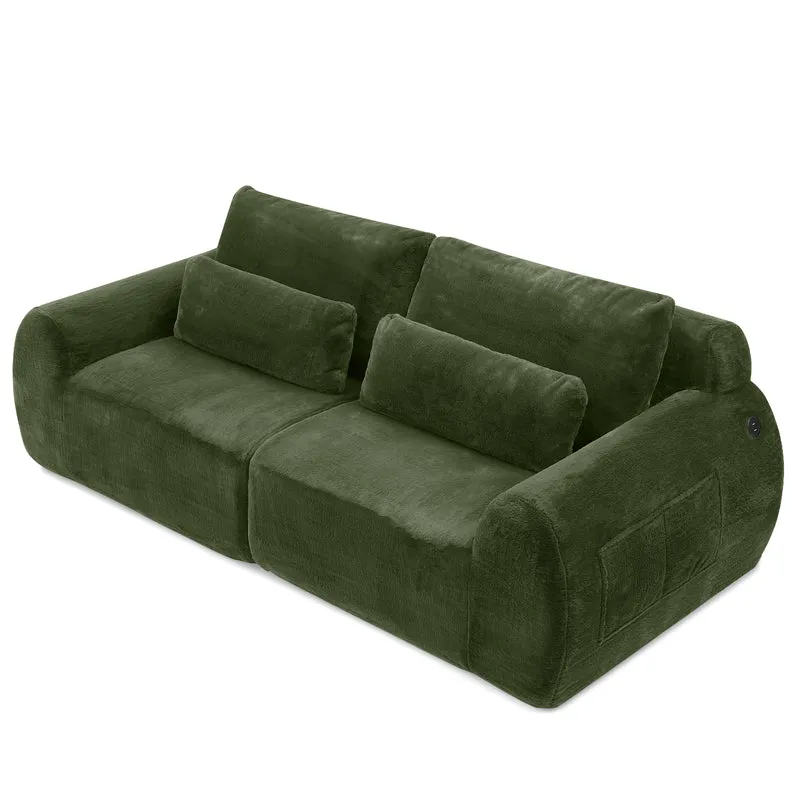 Canapé 2 places en fausse fourrure de lapin, vert, USB, poche latérale VERTEXVORNATHYN
