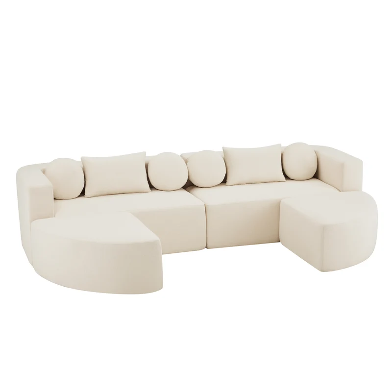 Canapé panoramique modulable avec fonction lit, chenille beige, sans montage 292x165x68 cm FLAREZORA