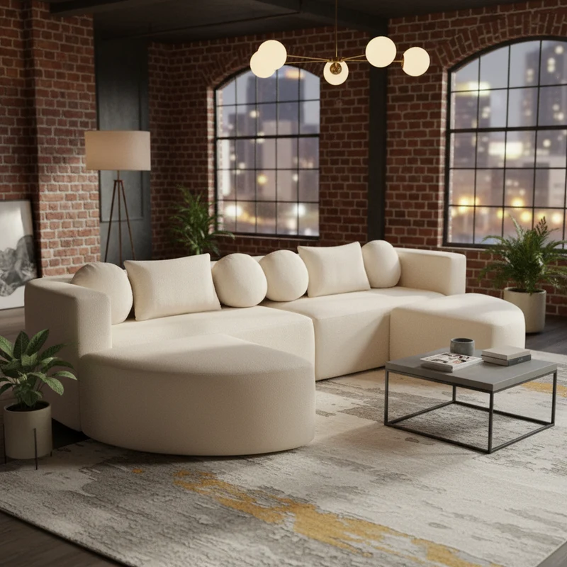 Canapé panoramique modulable avec fonction lit, chenille beige, sans montage 292x165x68 cm FLAREZORA
