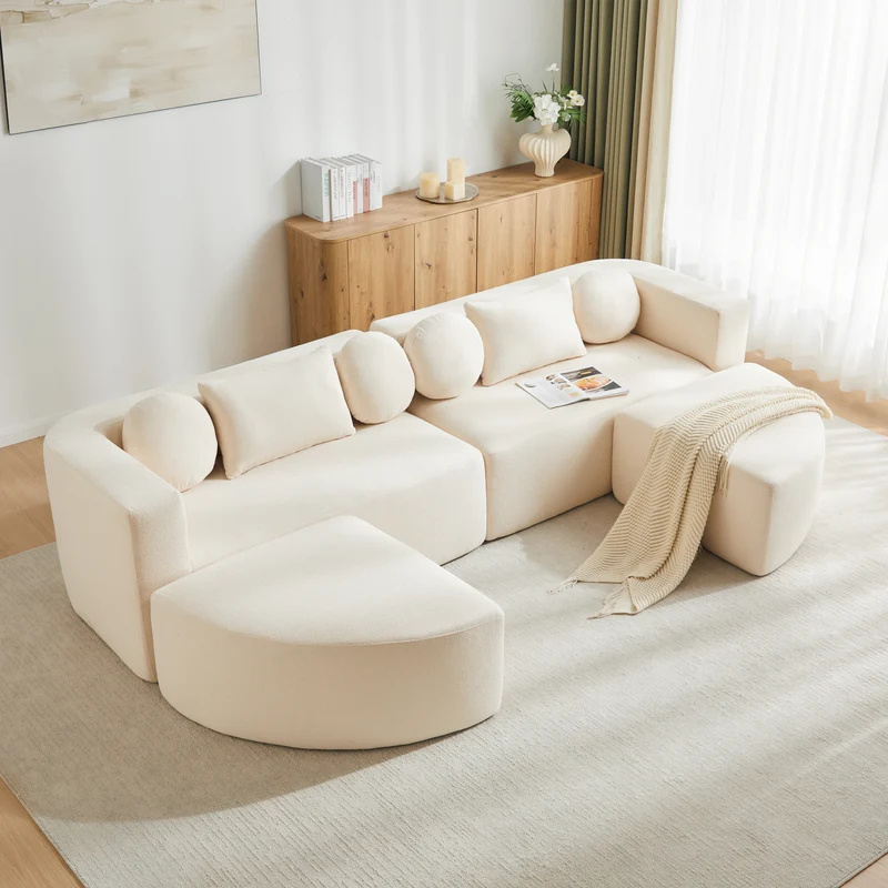 Canapé panoramique modulable avec fonction lit, chenille beige, sans montage 292x165x68 cm FLAREZORA