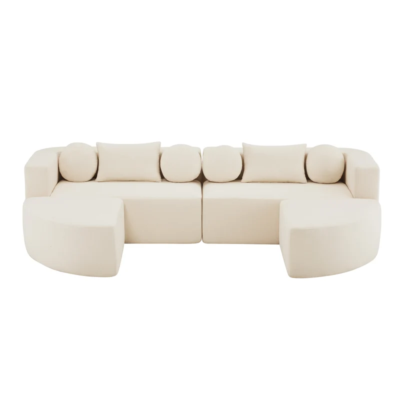 Canapé panoramique modulable avec fonction lit, chenille beige, sans montage 292x165x68 cm FLAREZORA