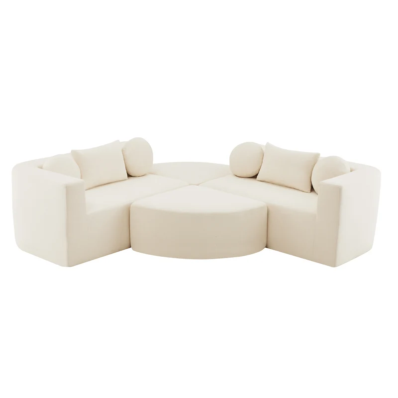 Canapé panoramique modulable avec fonction lit, chenille beige, sans montage 292x165x68 cm FLAREZORA