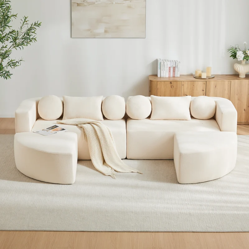 Canapé panoramique modulable avec fonction lit, chenille beige, sans montage 292x165x68 cm FLAREZORA