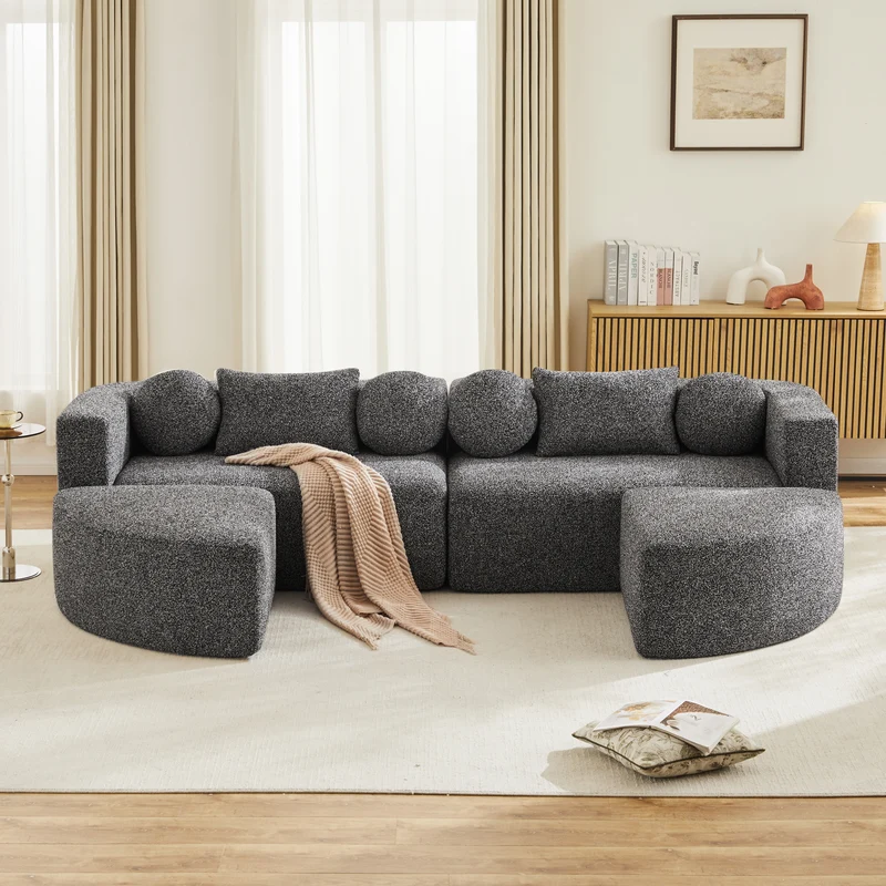 Canapé panoramique modulable avec fonction lit, chenille noir, sans montage 292x165x68 cm FLARELOTH
