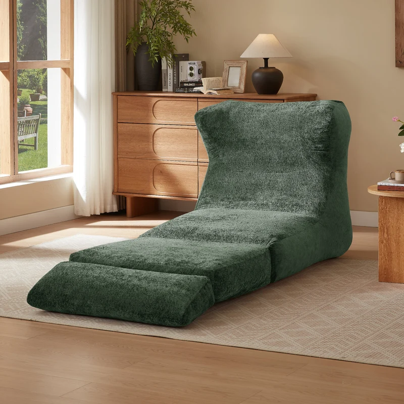 Fauteuil convertible en chenille vert 90x118x86cm NEXUSZORA