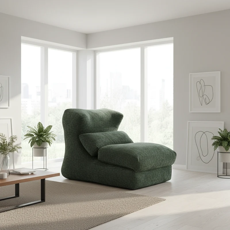 Fauteuil convertible en chenille vert 90x118x86cm NEXUSZORA