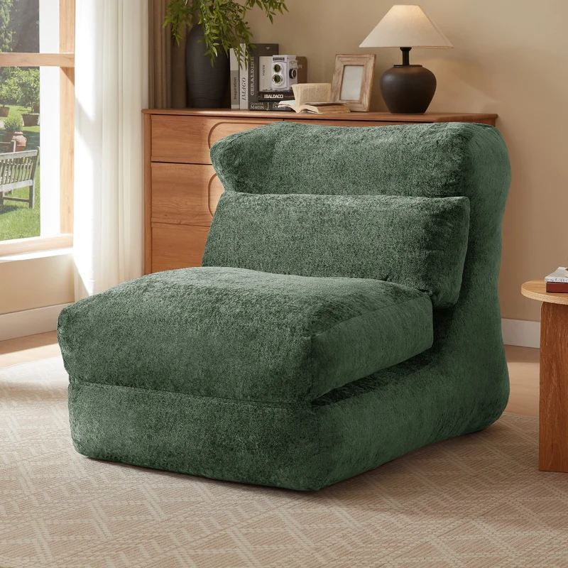 Fauteuil convertible en chenille vert 90x118x86cm NEXUSZORA