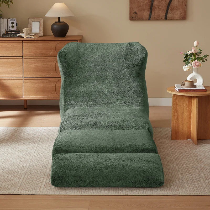 Fauteuil convertible en chenille vert 90x118x86cm NEXUSZORA