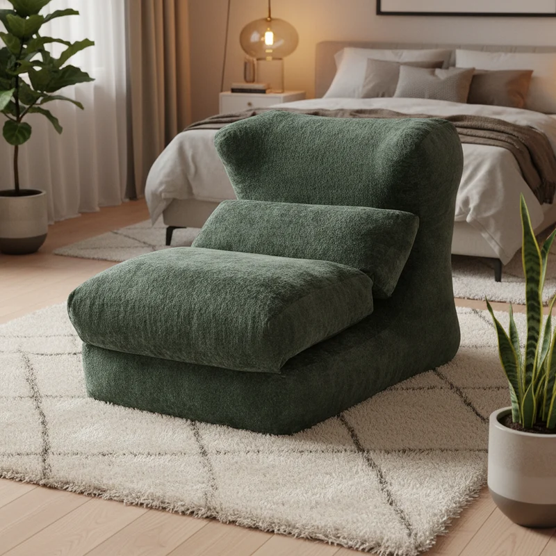 Fauteuil convertible en chenille vert 90x118x86cm NEXUSZORA