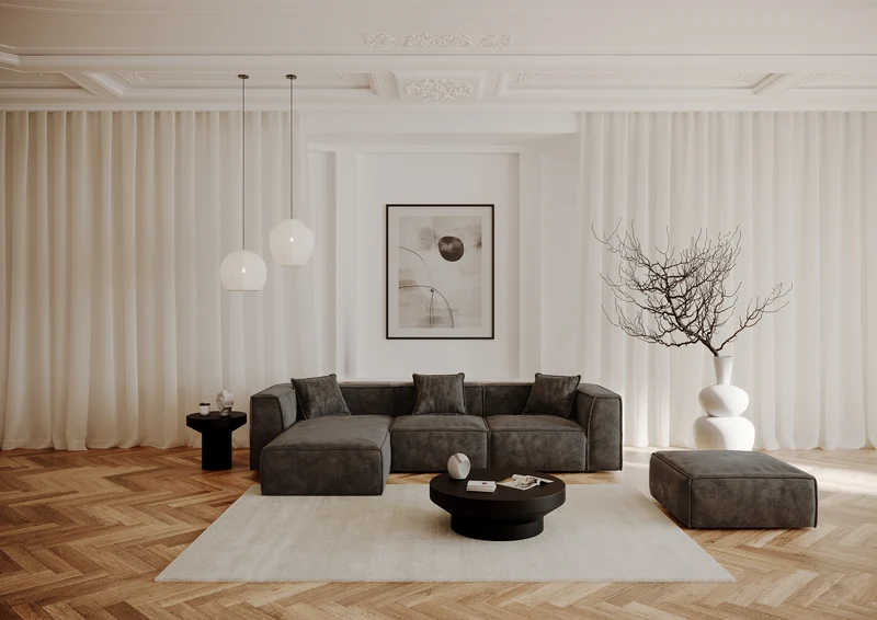 Canapé grand angle gauche ROLF Tissu effet cuir vintage
