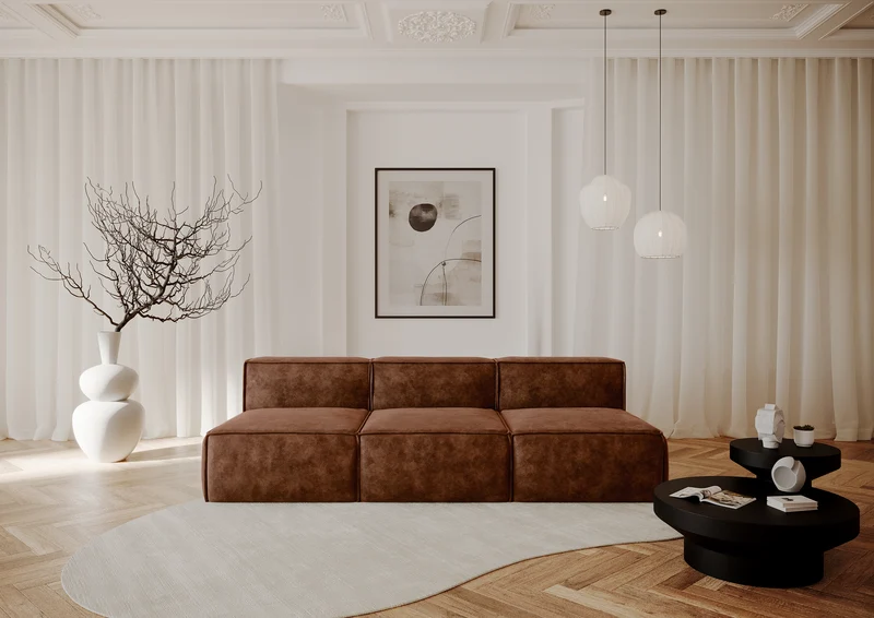 Canapé ouvert 5 places ROLF Tissu effet cuir vintage