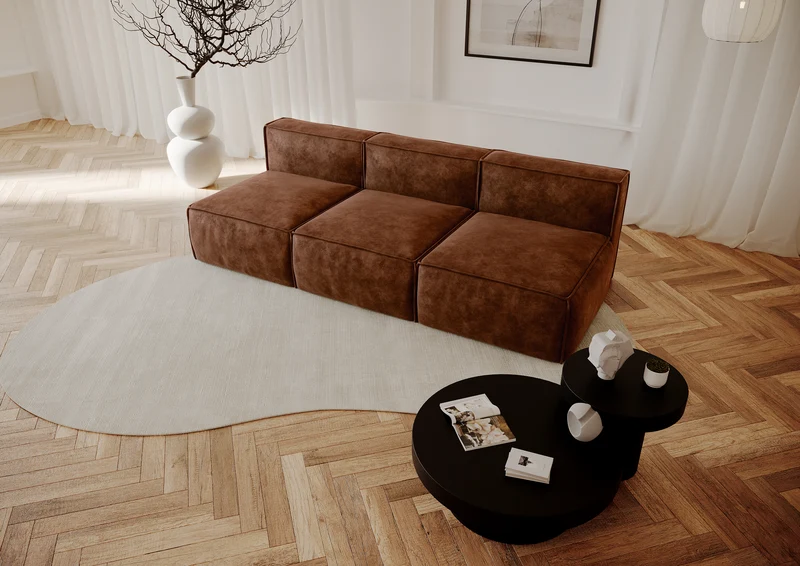 Canapé ouvert 5 places ROLF Tissu effet cuir vintage
