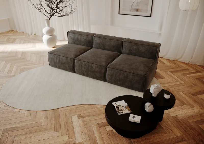 Canapé ouvert 5 places ROLF Tissu effet cuir vintage