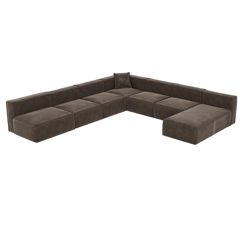 Canapé panoramique modulable XXL ROLF Tissu effet cuir vintage