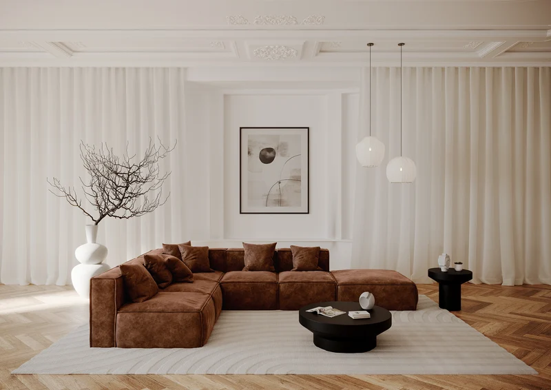 Canapé modulable XL ROLF Tissu effet cuir vintage