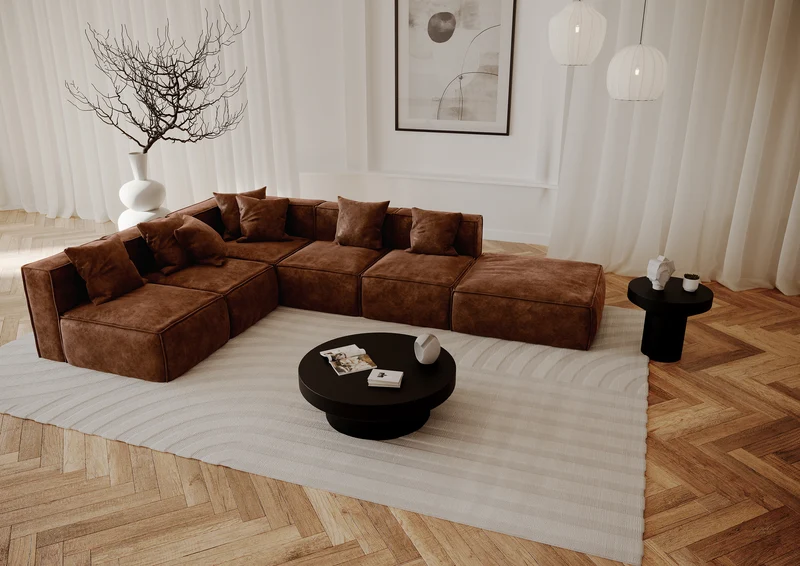 Canapé modulable XL ROLF Tissu effet cuir vintage