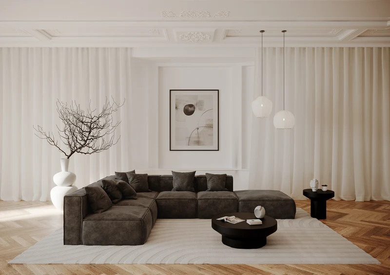 Canapé modulable XL ROLF Tissu effet cuir vintage