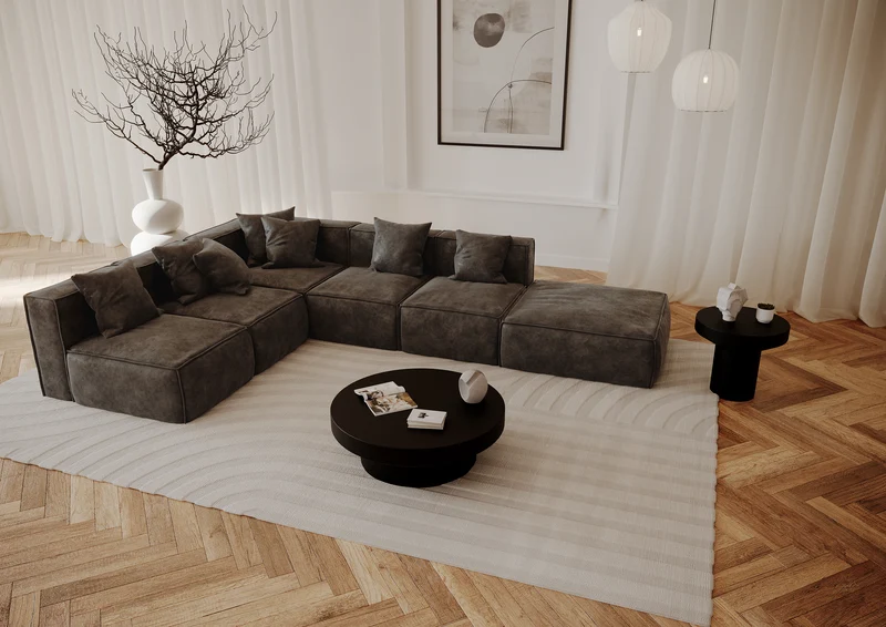 Canapé modulable XL ROLF Tissu effet cuir vintage