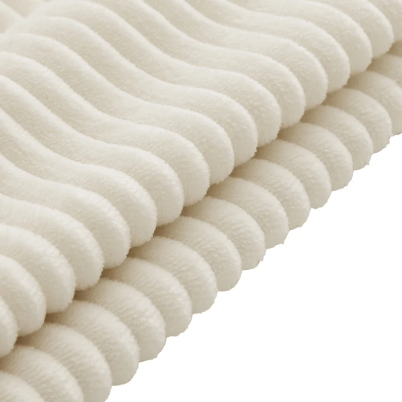 Canapé d'angle en U en velours côtelé beige avec 2 poufs coffres, lampe, ports USB/Type-C et LED 334x128,5x81cm FLAREVORN