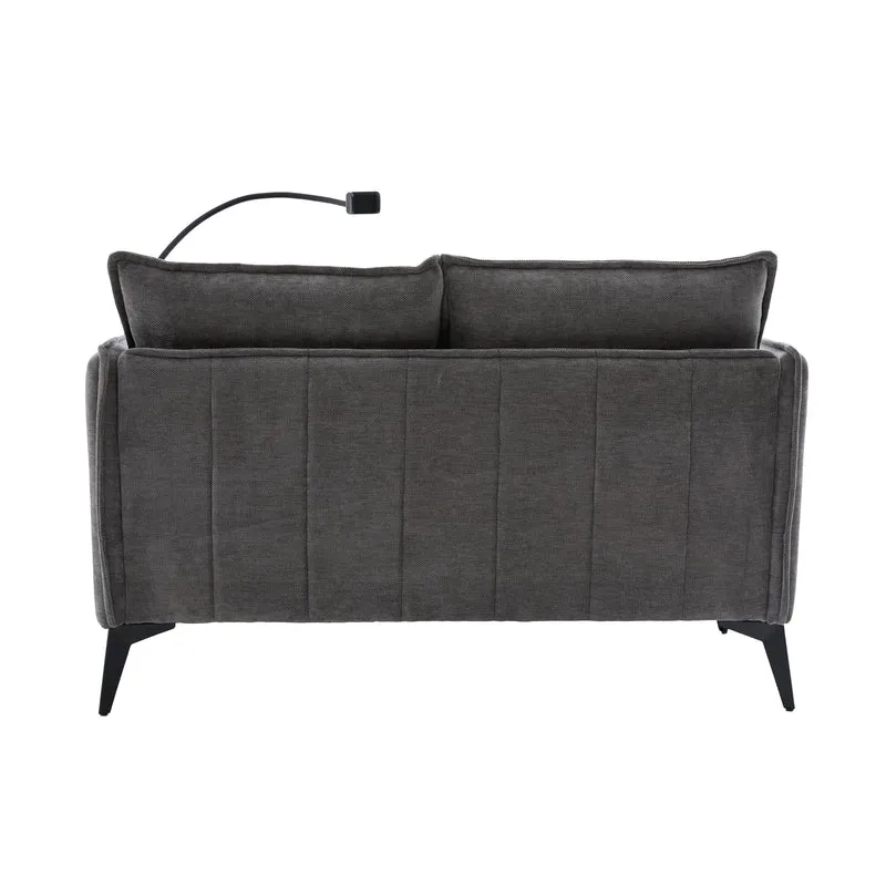 Canapé 2 places en tissu chenille gris avec support téléphone réglable 127x69x66cm INFINITEONYX
